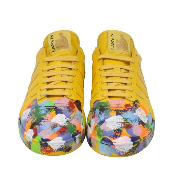 Lanvin Gallery Dept Mens Clay Sneaker US10 43 Yellow Leather Multicolor Painted - Picture 2 of 8